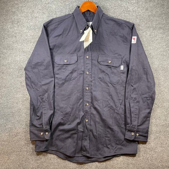 Tyndale FR NWT Button Down Work Shirt Men's M Blue Long Sleeve Workwear - Picture 1 of 11